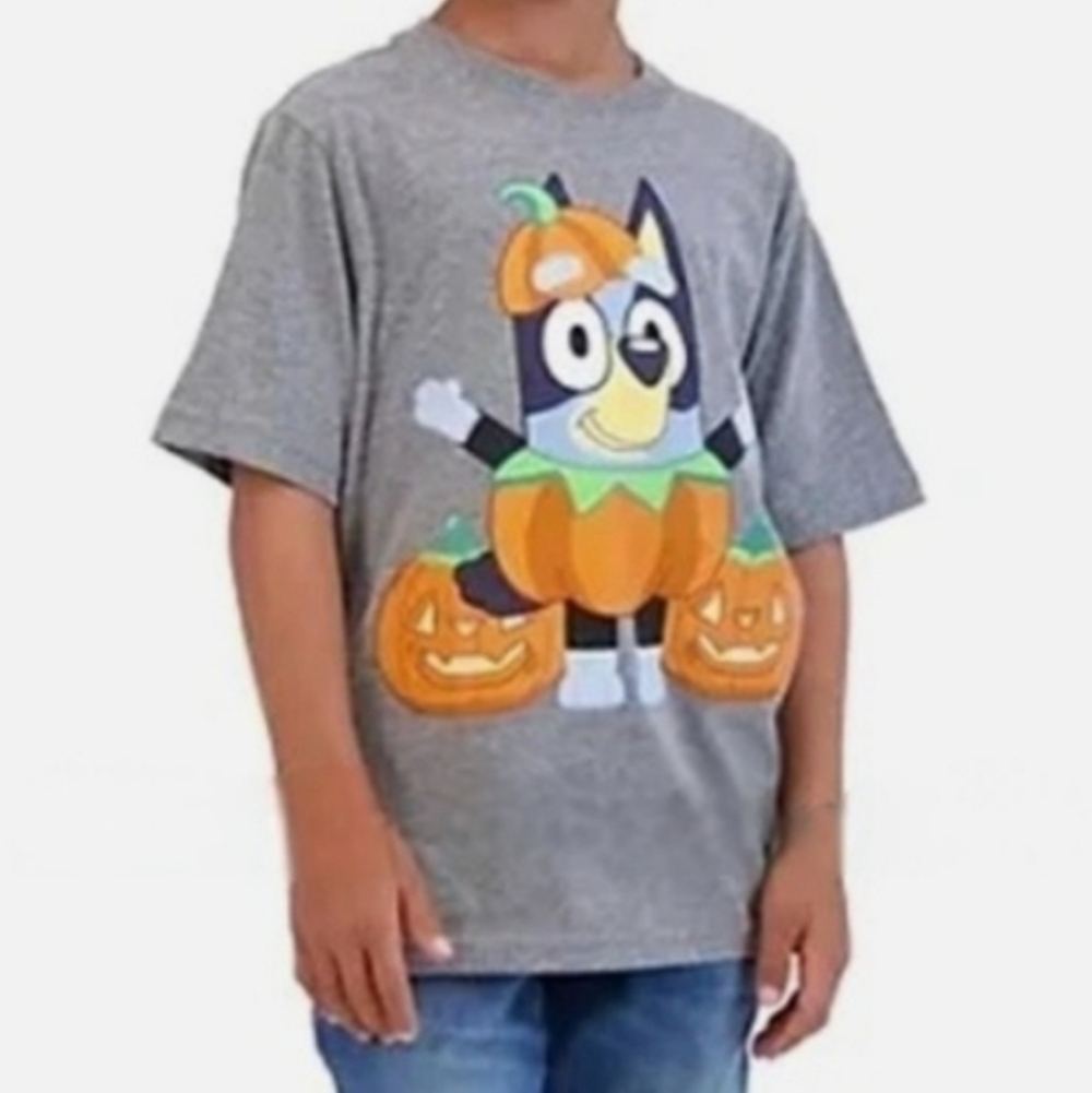 Bluey Unisex Pumpkin Halloween T-Shirt Gray 8 - Picture 7 of 7